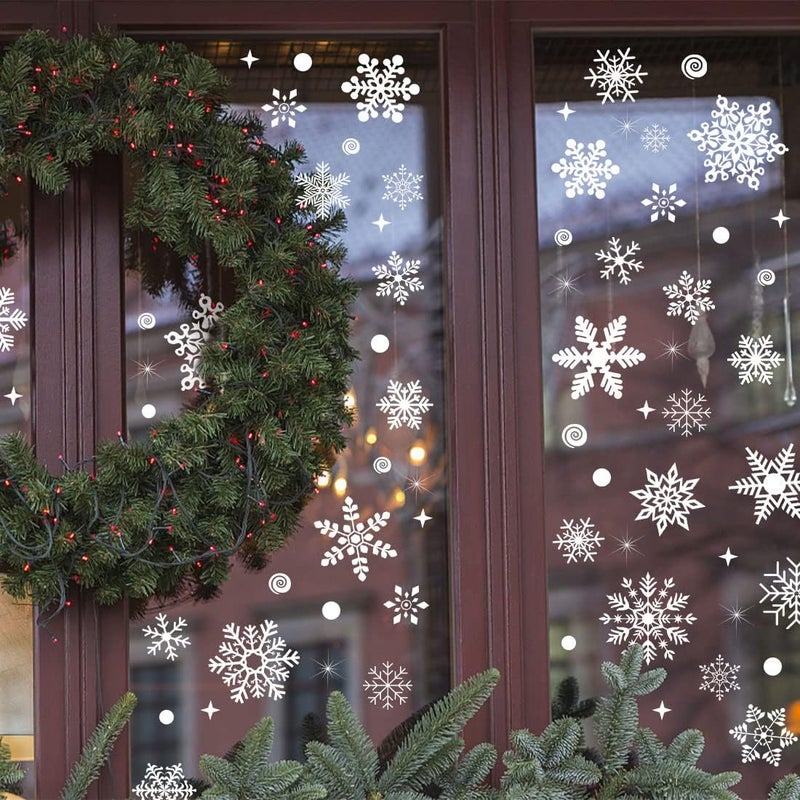 Pseutio 267 PCS Christmas Snowflake Window Stickers - White Snowflake Clings for Glass Windows - Image 5
